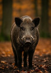 Obraz premium Wild boar sus scrofa forest animal wildlife mammal nature tusks autumn woods