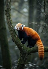 Red panda climbing tree wildlife animal nature mammal cute fluffy adorable forest