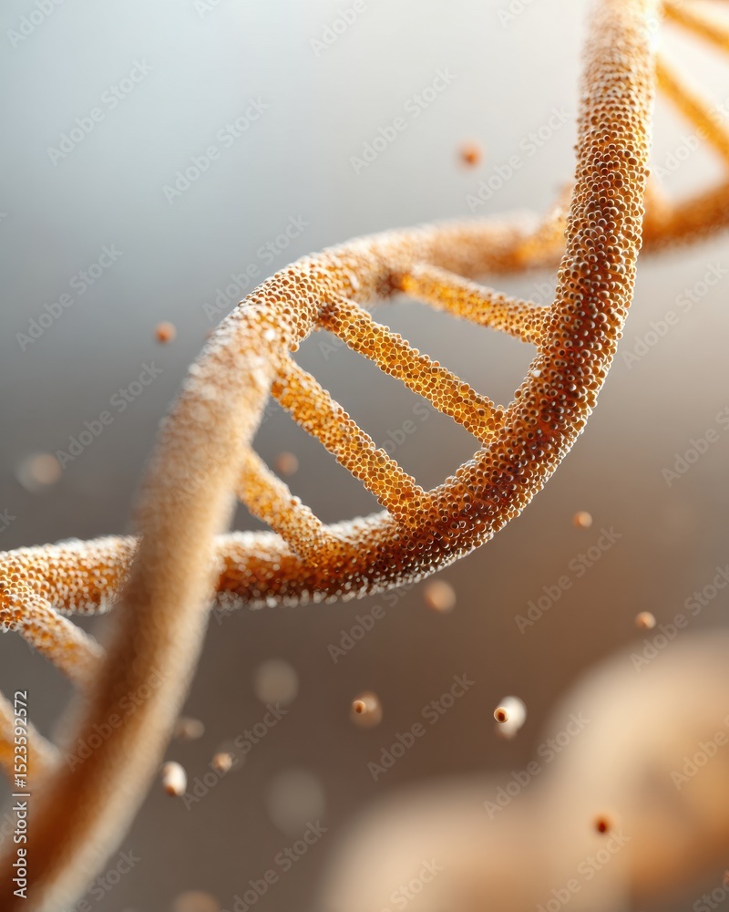 Poster Futuristic Precision Therapy DNA Helix Close-Up with Molecular Structure and Genetic Code for Advanced Biotechnology and Gene Editing Innovation