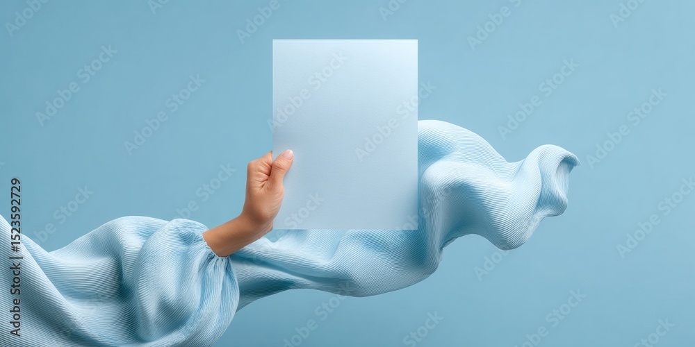 Poster minimalistic certified document with checkmark seal in soft blue tones for quality assurance and ind