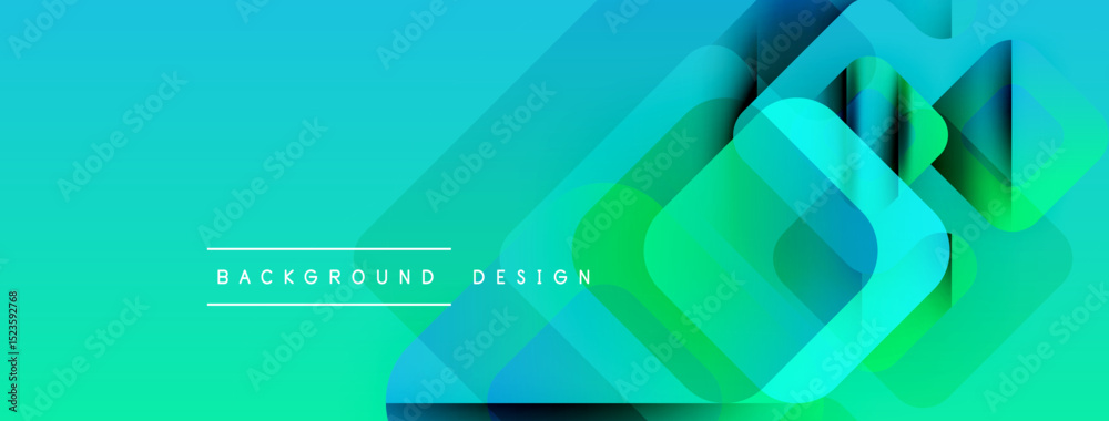 Aufkleber Abstract geometric layers create vibrant teal, turquoise gradient. Modern design elements suggest depth, innovation. Minimalist text highlights background concept.