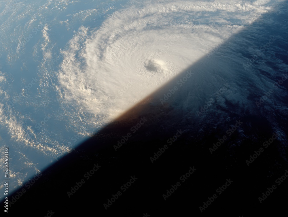 Aufkleber satellite view of hurricane florence over atlantic ocean with dramatic shadow contrast for advanced 