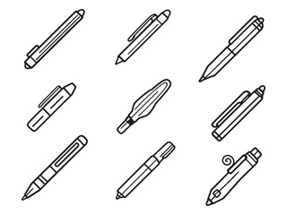 Stationery Pen Icon Set - Minimal Line Style