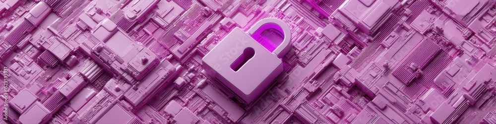 Poster Digital Padlock with Circuit Patterns Representing Data Breach Security and Enterprise Protection in Modern Cybersecurity Infrastructure Design