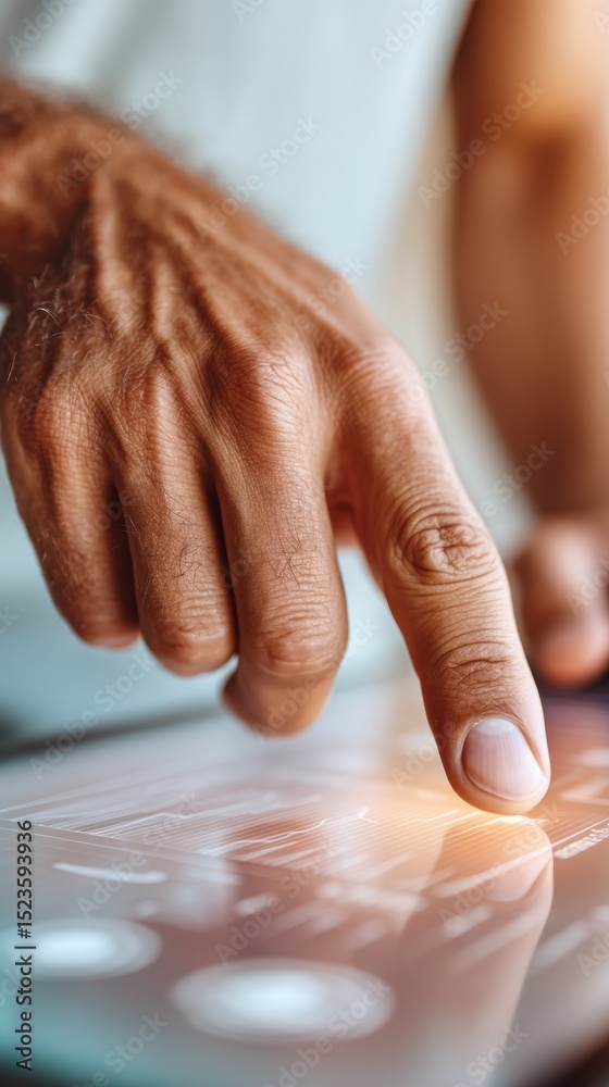 Aufkleber Modern businessman analyzing digital security metrics on transparent touchscreen interface with proactive cyber risk management and data protection