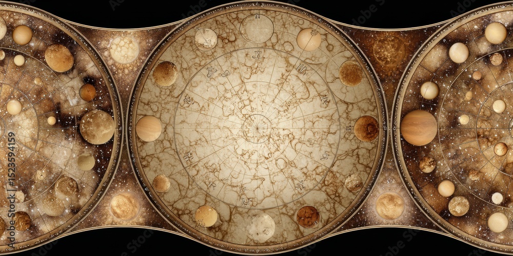 Aufkleber vintage celestial map with zodiac constellations and planetary symbols in circular layout for mystic