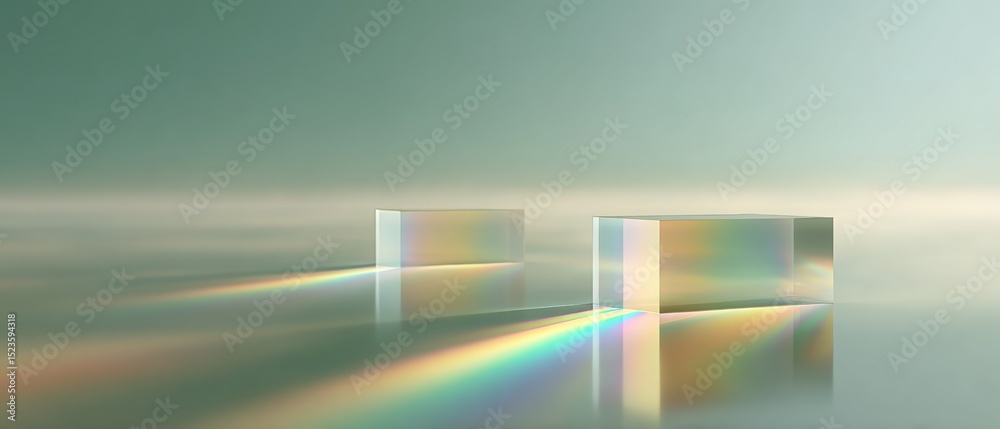 Aufkleber prismatic aurora light refraction through transparent crystal blocks with holographic effects for op