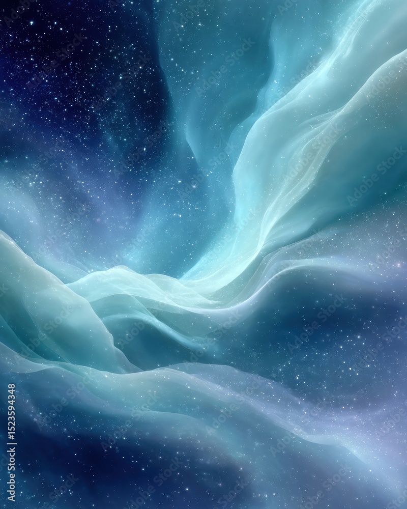 Poster ethereal aurora nebula cosmic cloud formations in deep space galaxy for astronomy research and space