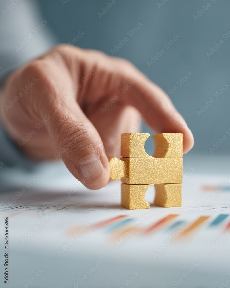 Poster strategic asset diversification concept with puzzle pieces on financial charts for modern investment