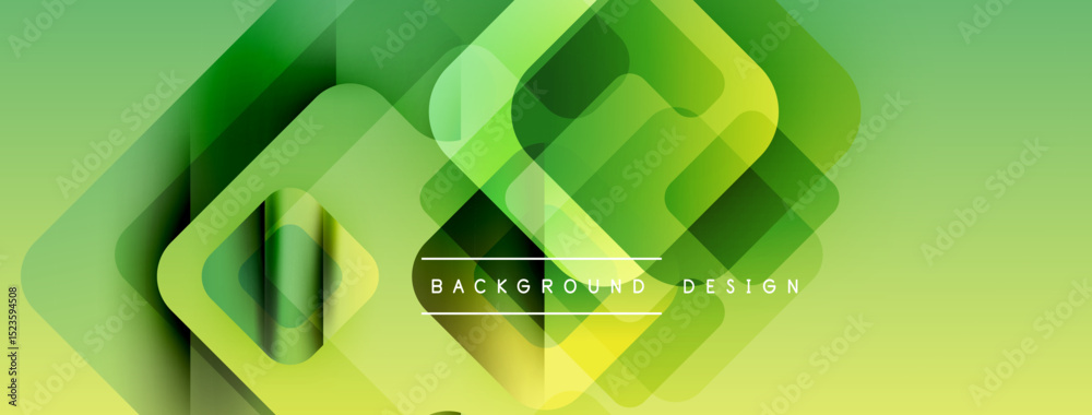Aufkleber Abstract geometric shapes overlap, creating vibrant green gradient background. Modern design elements suggest innovation, freshness.