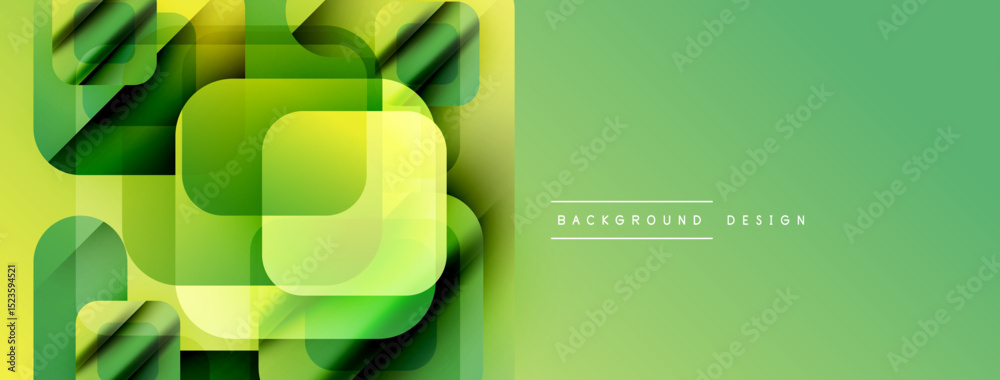 Poster Abstract green gradient background. Overlapping squares create modern visual effect. Simple design suitable for banners, presentations.