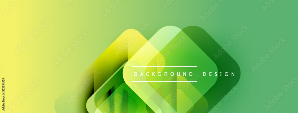 Poster abstract geometric shapes overlap, creating vibrant green, yellow gradient. text reads background de