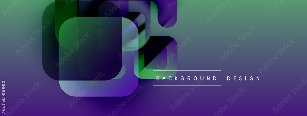 Poster Abstract geometric shapes overlap, creating vibrant gradient background. Modern design elements suggest fluidity, depth.
