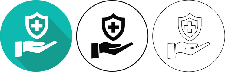 Healthcare shield hand symbol representing safety insurance protection medical insurance concept