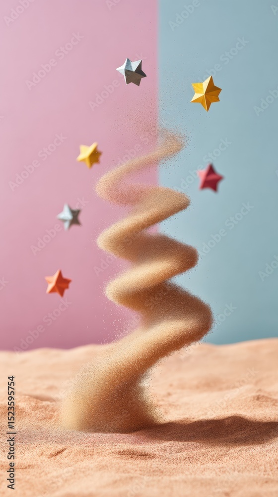 Aufkleber Dynamic Dust Devil Spiral with Flying Debris on Barren Surface Evoking Chaos and Momentum for Weather Forecasting and Natural Phenomena Visualization
