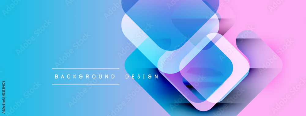 Poster abstract geometric shapes overlap. blue, pink gradients create modern background. text reads backgro