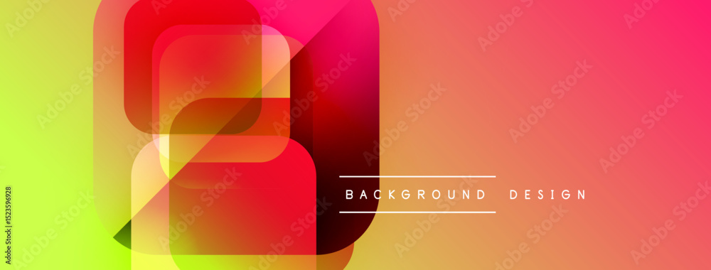 Poster Abstract geometric shapes, vibrant gradients. Modern design elements create dynamic visual impact. Bright colors dominate composition.