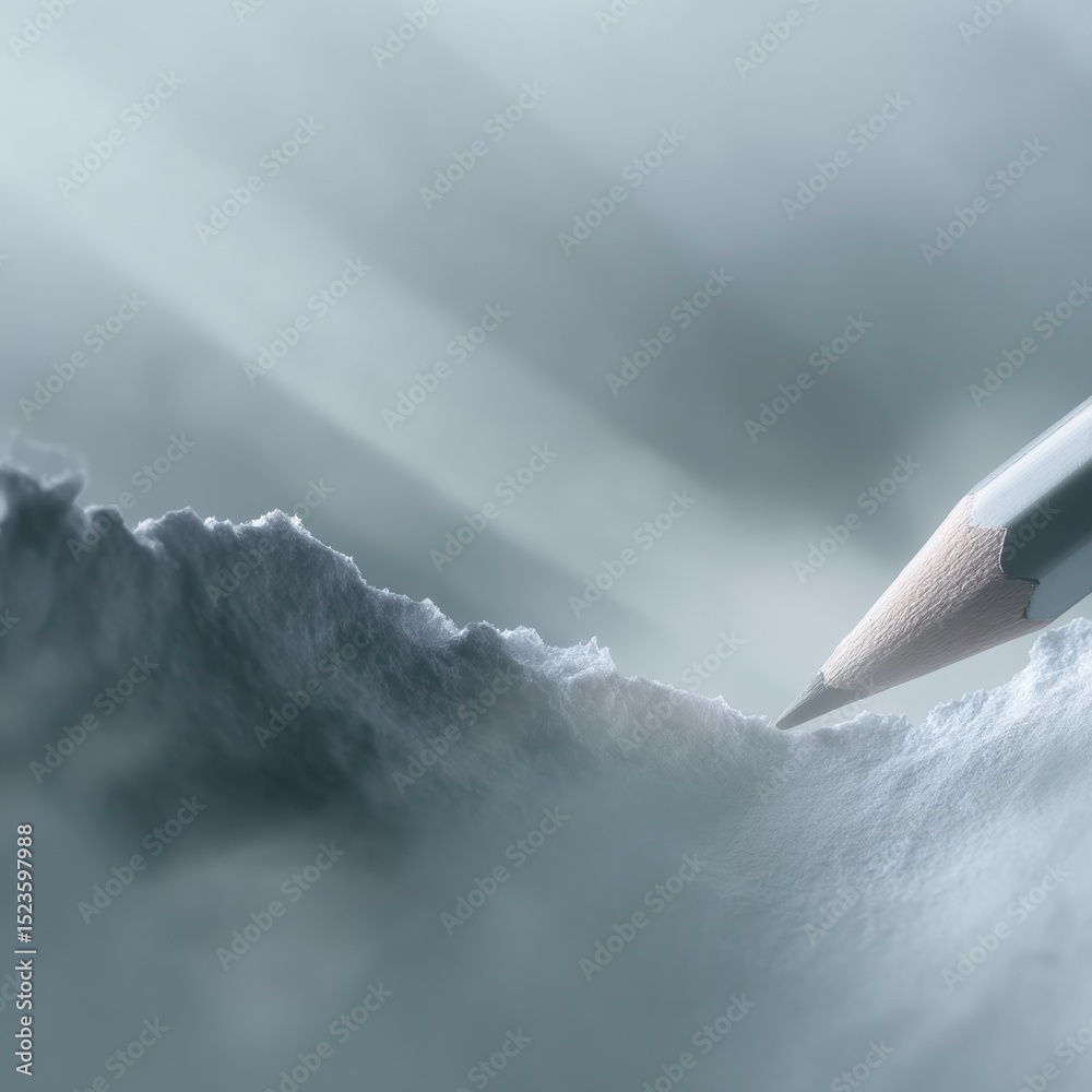 Aufkleber Close-Up of White Pencil on Rough Paper Texture with Foggy Background for Creative and Modern Artistic Design and Abstract Visual Concepts