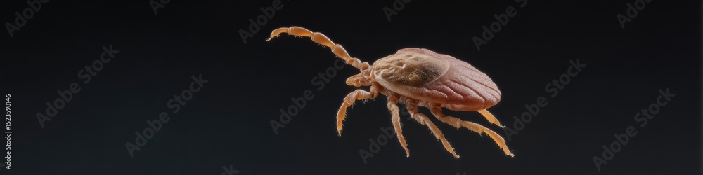 Poster high-resolution deer tick mite specimen with detailed exoskeleton on dark background for scientific 
