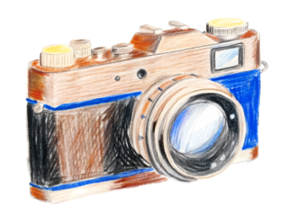 Hand-drawn Vintage Camera, Artistic Style