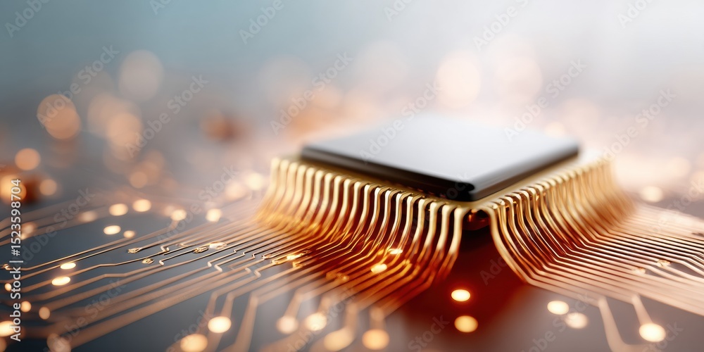 Aufkleber Advanced Microprocessor Chip on Circuit Board with Intricate Copper Pathways Highlighting Semiconductor Architecture for Tech Innovation and Manufacturing