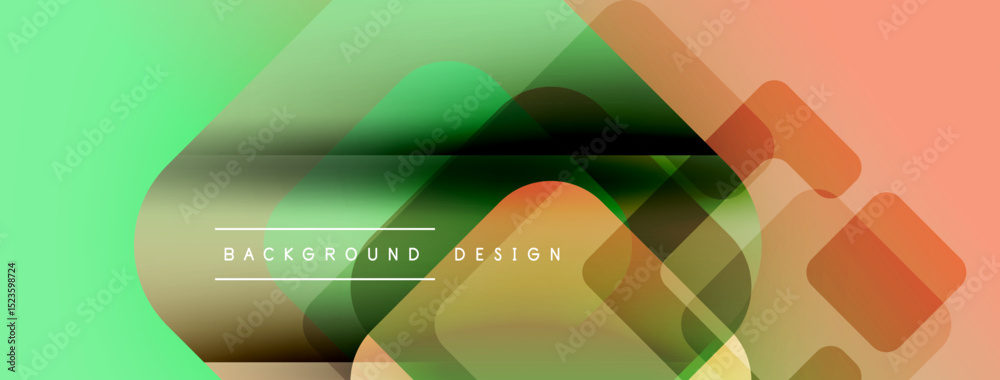 Poster abstract geometric shapes overlap, creating vibrant gradients. light green blends into orange, formi