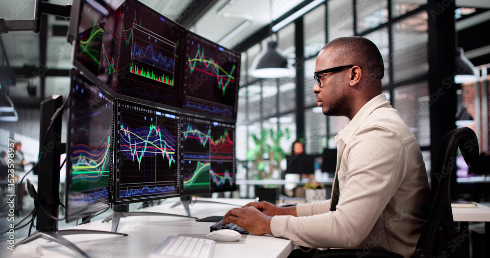 Poster online african stock trader analyzing market data