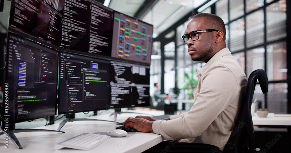 Aufkleber african american programmer developing web software