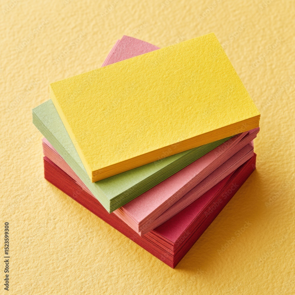 Poster vibrant premium business card stack in textured pastel paper with sharp edges for luxury branding an