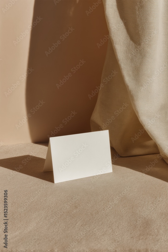 Poster Minimalist Business Card Mockup with Premium Paper Texture and Soft Shadows on Neutral Fabric Background Professional Branding and Modern Networking Concept
