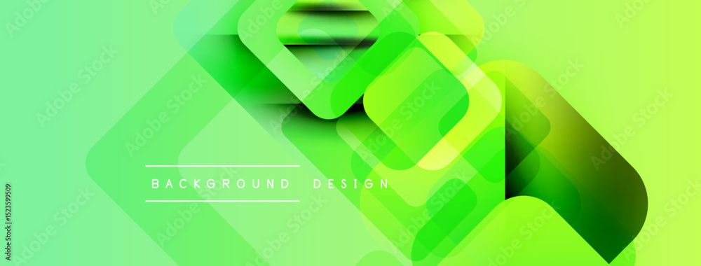 Aufkleber Bright green abstract background. Overlapping squares create dynamic visual effect. Modern design elements present smooth gradients.
