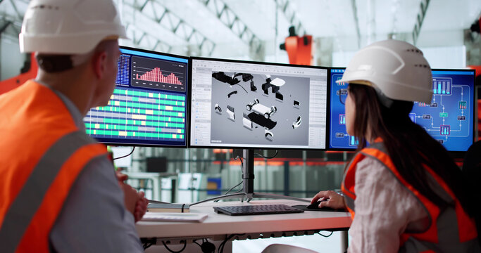 Engineers At Automotive Factory Develop 3D Models