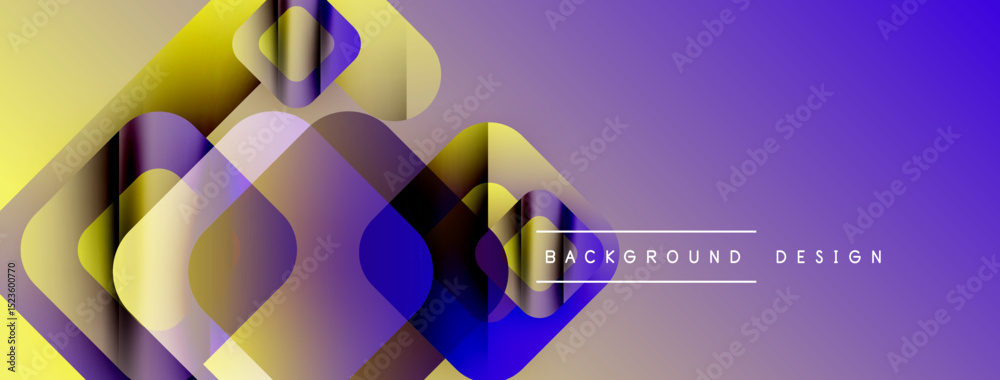 Poster abstract geometric shapes overlap, creating vibrant purple, yellow gradients. modern design element 