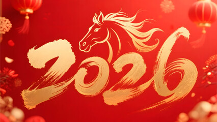 2026 Horse Year Font Poster in Red Festive Theme