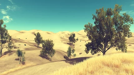 Fotobehang Serene desert landscape with sparse trees © ilham