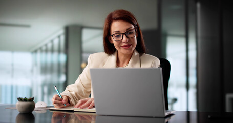 Virtual Tutor: Young Woman Studying Learning Courses