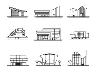 Naklejka premium Concert Hall Minimalist 2D Line Art Set 