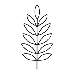 Black and white vector artwork of a leaf, defined by bold black outlines to capture its natural curves, pointed tip, and subtle vein structure.

