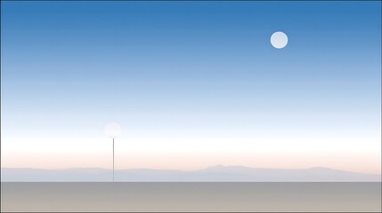 Minimalist landscape with sun moon and lamp