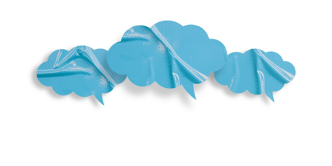 Light blue speech bubble crumpled paper isolated on transparent background