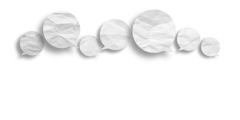 White speech bubble crumpled paper isolated on transparent background