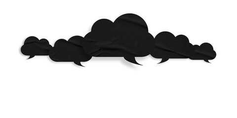 Black speech bubble crumpled paper isolated on transparent background