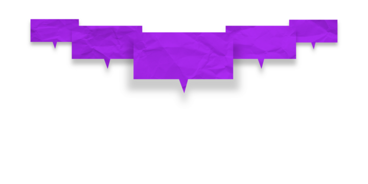 Purple speech bubble crumpled paper isolated on transparent background