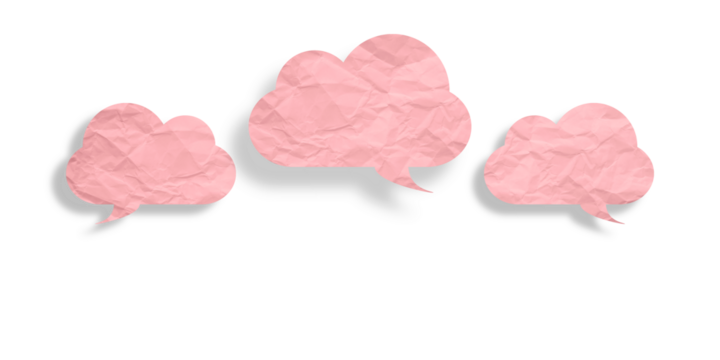 Pink speech bubble crumpled paper isolated on transparent background