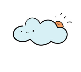 Cloud (Sunny) Doodle Hand drawn  illustration, happy day happy life. sticker decoration your things.