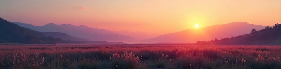 Fototapeta premium Serene landscape bathed in the quietude of a perfect dawn, untouched and pristine A minimalist scene embodying stillness and flawless natural beauty , air, perfect, light