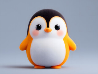 3D render of cute cartoon penguin character on grey background