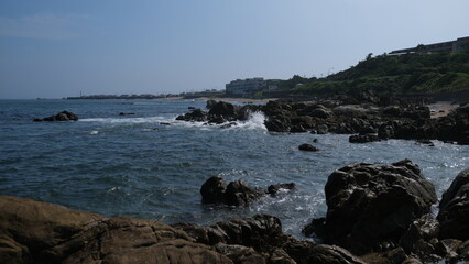 日本、千葉、犬吠埼灯台、灯台、九十九里、銚子、犬吠埼、展望台、銚子半島、海、白亜の灯台、観光スポット、青空、風景、写真素材		