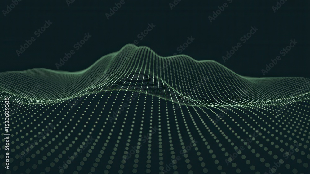 Poster abstract digital network of glowing dots depicting a topographical style data representation with a 