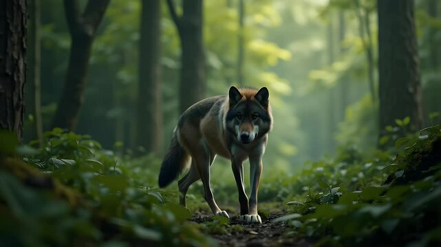 Majestic wolf in forest portrait